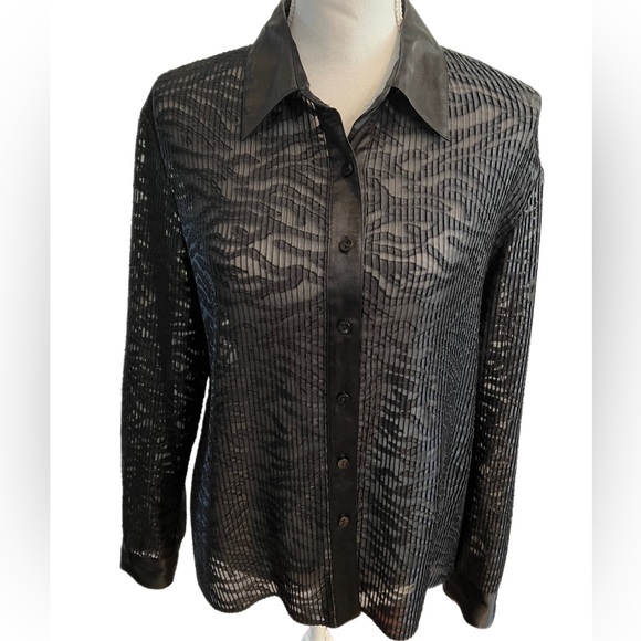 Rafaella Tops - 🔥🔥 Rafaela Top Blouse Womens Size 12 Textured Sheer Button Front Black